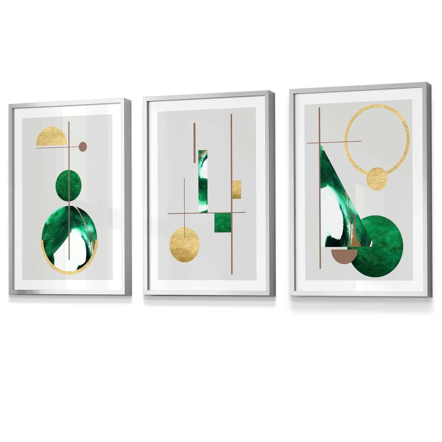 Abstraktes, strukturiertes, geometrisches Kunstwerk im Mid-Century-Modern-Stil, gerahmt in Grün und Gold