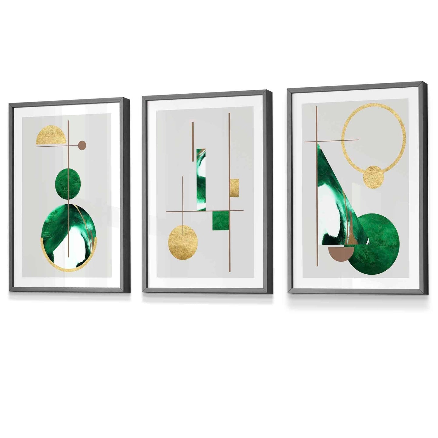 Abstraktes, strukturiertes, geometrisches Kunstwerk im Mid-Century-Modern-Stil, gerahmt in Grün und Gold