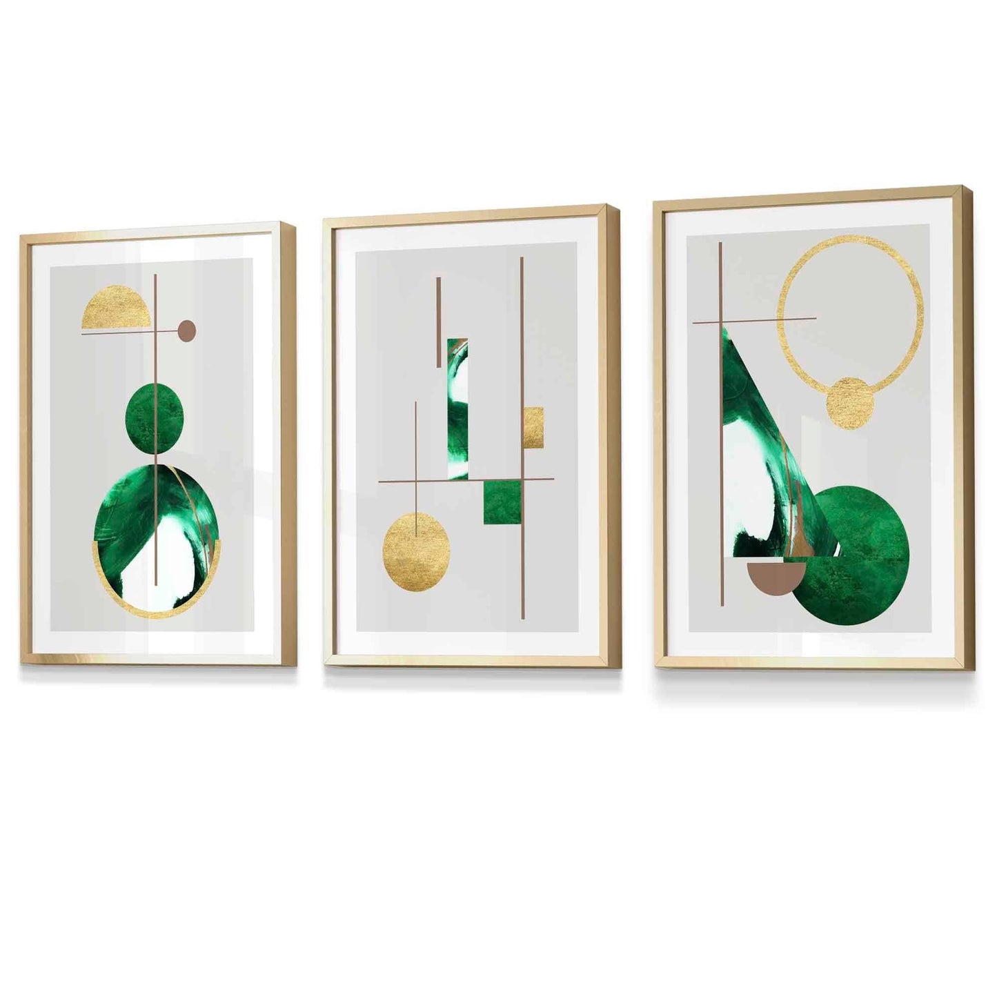 Abstraktes, strukturiertes, geometrisches Kunstwerk im Mid-Century-Modern-Stil, gerahmt in Grün und Gold