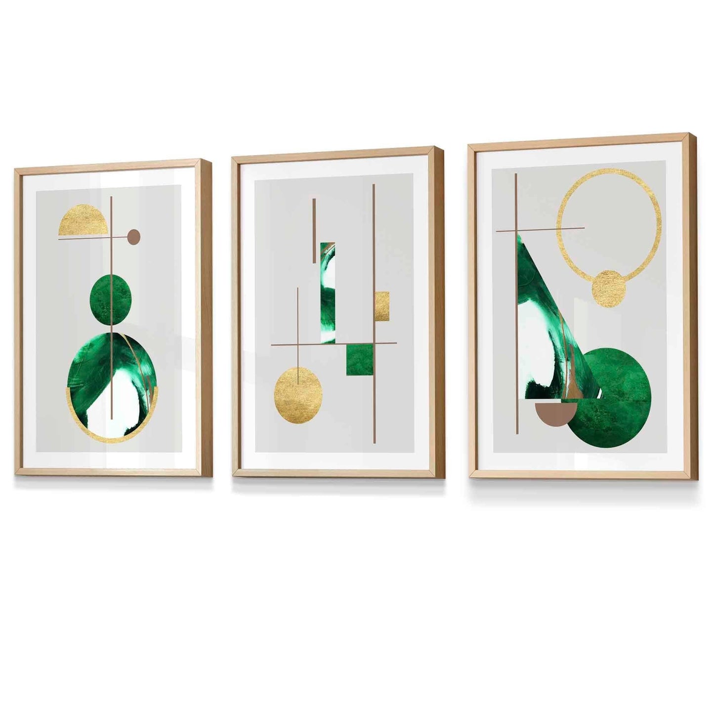Abstraktes, strukturiertes, geometrisches Kunstwerk im Mid-Century-Modern-Stil, gerahmt in Grün und Gold