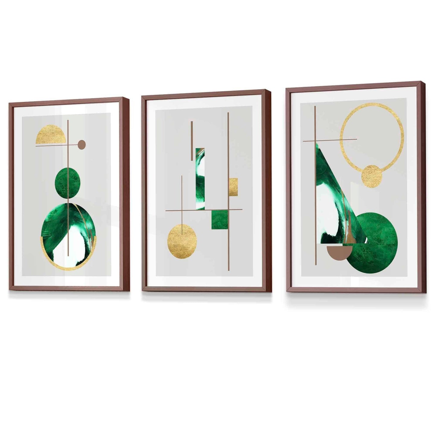 Abstraktes, strukturiertes, geometrisches Kunstwerk im Mid-Century-Modern-Stil, gerahmt in Grün und Gold