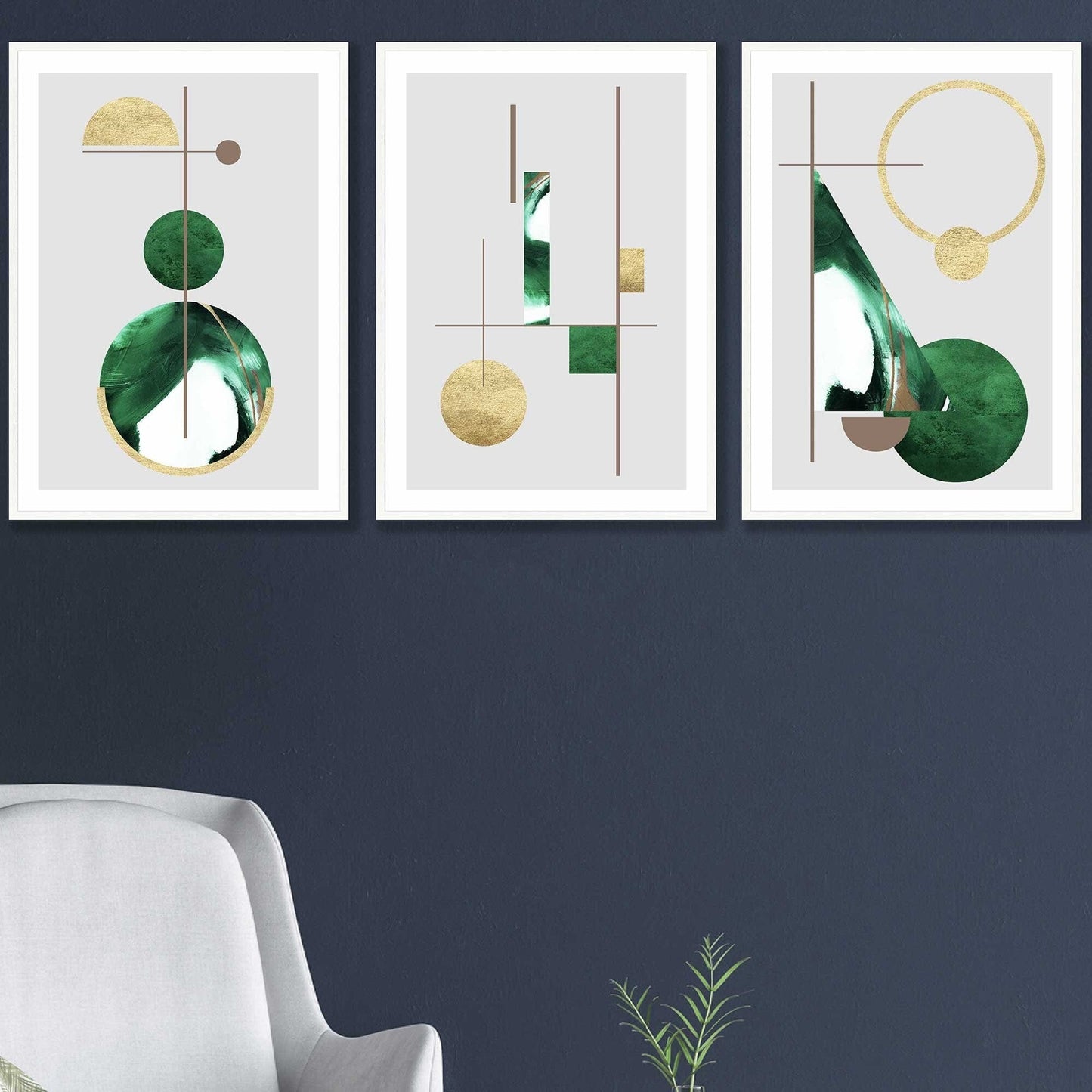 Abstraktes, strukturiertes, geometrisches Kunstwerk im Mid-Century-Modern-Stil, gerahmt in Grün und Gold