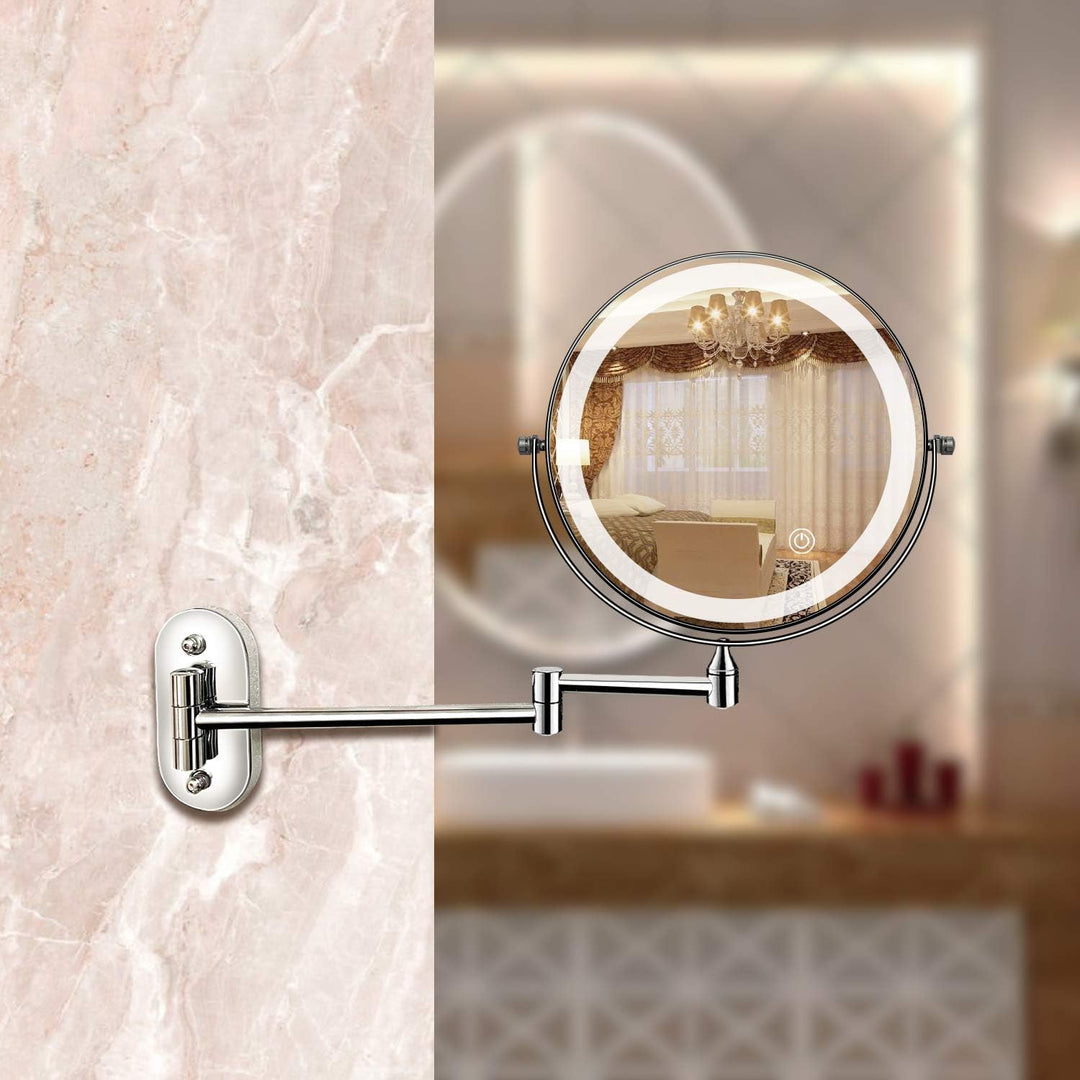 LED-Wandspiegel mit Chromrahmen und Vergrößerungsglas