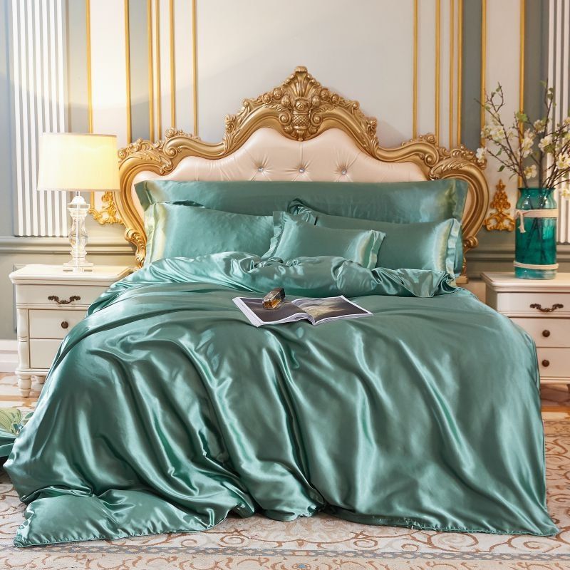4-teiliges Luxus-Set Seiden-/Satin-Bettwäsche - 2x Kissenbezüge und Spannbettlaken Karnz