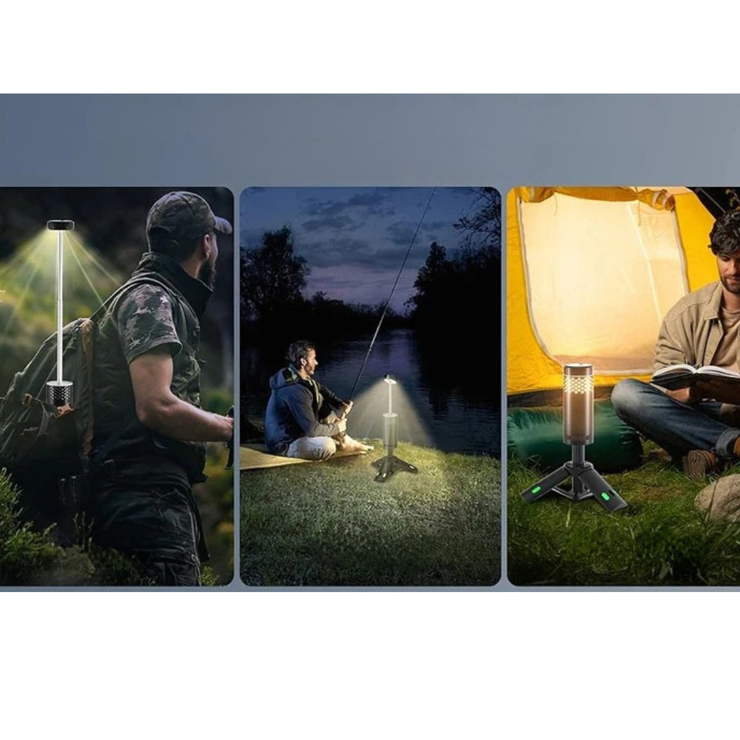 Campinglaterne mit Stativ, wiederaufladbare LED-Leuchte