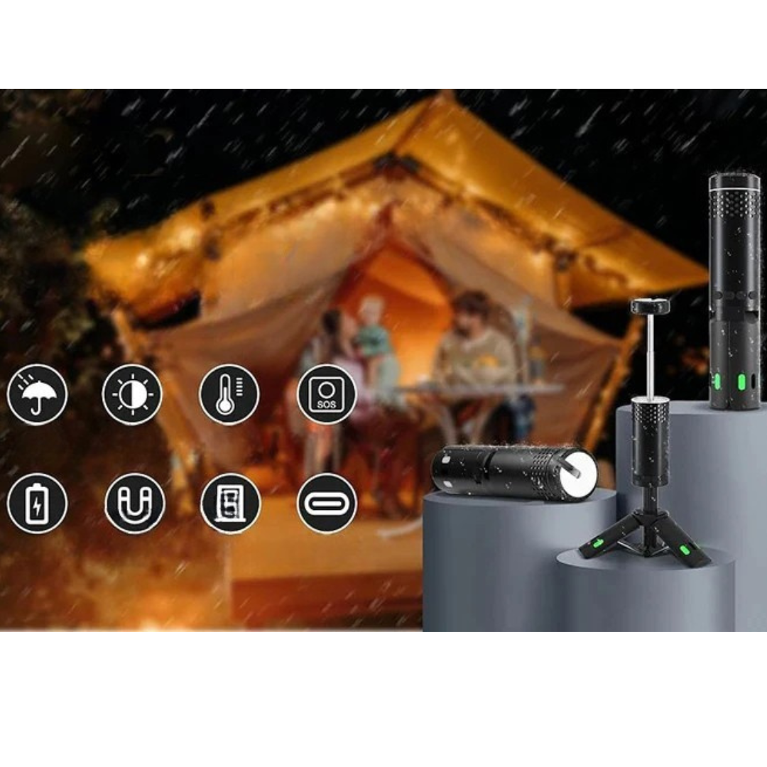 Campinglaterne mit Stativ, wiederaufladbare LED-Leuchte
