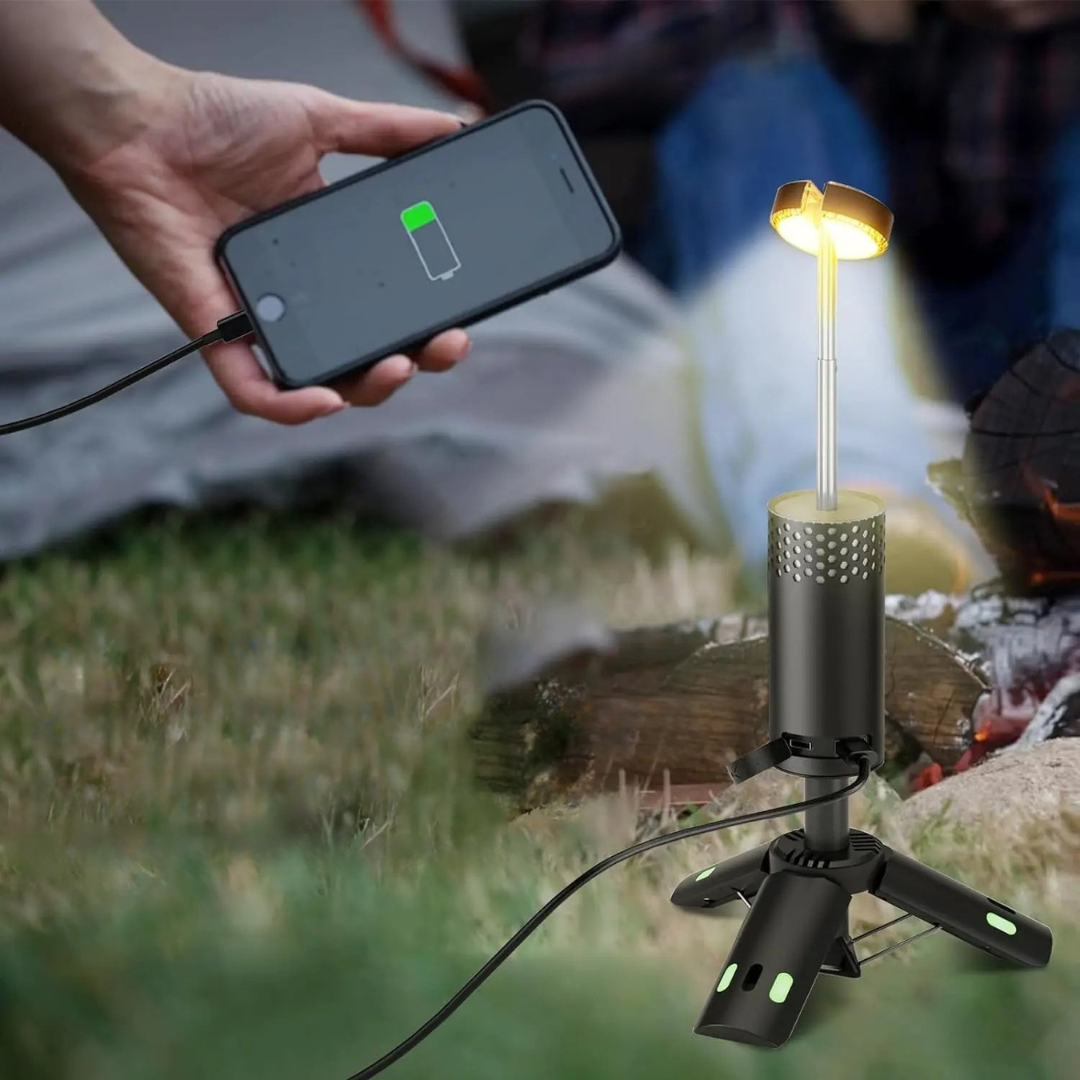 Campinglaterne mit Stativ, wiederaufladbare LED-Leuchte