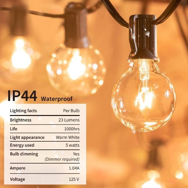 25FT Globe Lichterkette mit Lampen für Innen/Außen Wasserdicht Verbundene Hängeleuchten für Garten Veranda Balkon Party Dekor | Karnz