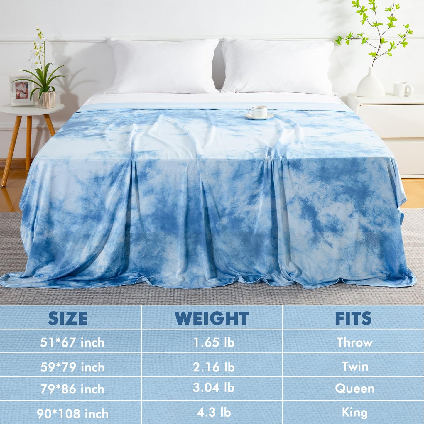 Tie Dye Kühldecke – Q-Max 0,5+ Doppel-Layer Doppelseitige Kühle Touch Decke für angenehme Sommernächte – Blau | Karnz