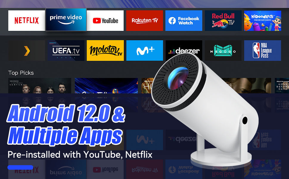 VisionCast 130X – Tragbarer Mini-Projektor mit Android 12 und 130 Zoll Projektionsfläche | Karnz