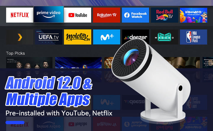 VisionCast 130X – Tragbarer Mini-Projektor mit Android 12 und 130 Zoll Projektionsfläche | Karnz