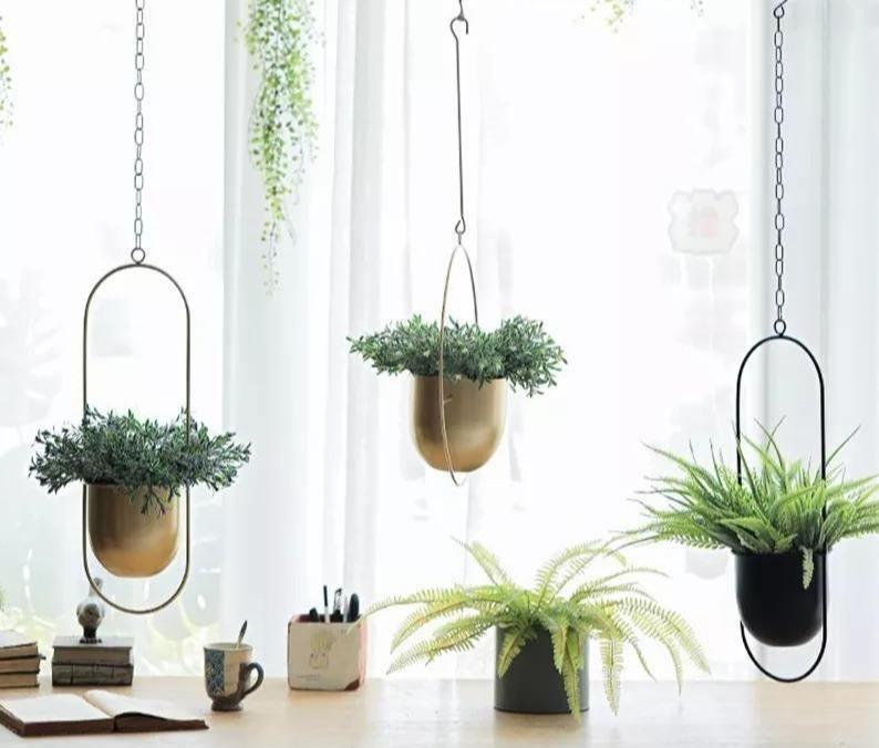 HaloRing Hängender Pflanzenhalter – Metall Hängeblumentopf für drinnen und draußen | Karnz