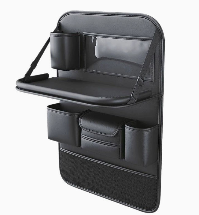 Karnz | Multifunktionale Rücksitzaufbewahrungstasche mit großer Kapazität und 4 USB-Ladeanschlüssen, ausziehbarem Tablett, Tablet-Halter, Taschentuchaufbewahrung, Becherhalter, großer Aufbewahrungstasche und mehr