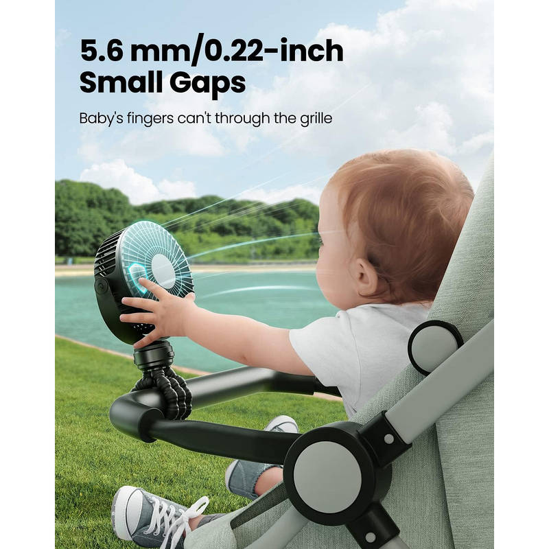 Tragbarer Kinderwagenventilator USB-C wiederaufladbar, 5 Geschwindigkeiten leiser Babyclipventilator mit LED-Display 10H Batterie für Autositz Kinderbett Reise | Karnz