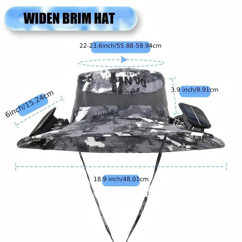 Outdoor Breitkrempiger Sonnenhut mit 2 Solarventilatoren, UV-Schutz für Männer und Frauen, Kühlhut für Camping und Wandern | Karnz