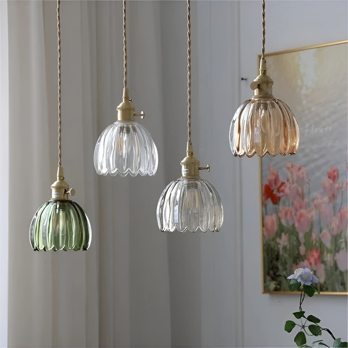 Pendelleuchte mit Blütenglas japanisches Design für gemütliche Räume