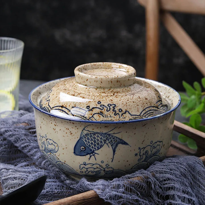 Japanischer Stil Ramen Schüssel mit Deckel Keramik Nudelschüssel Geschirr | Karnz