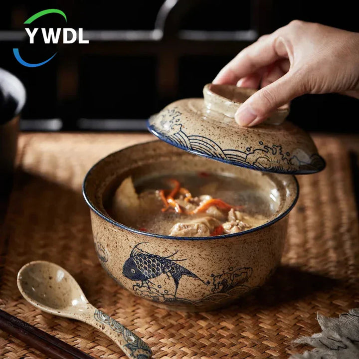 Japanischer Stil Ramen Schüssel mit Deckel Keramik Nudelschüssel Geschirr | Karnz