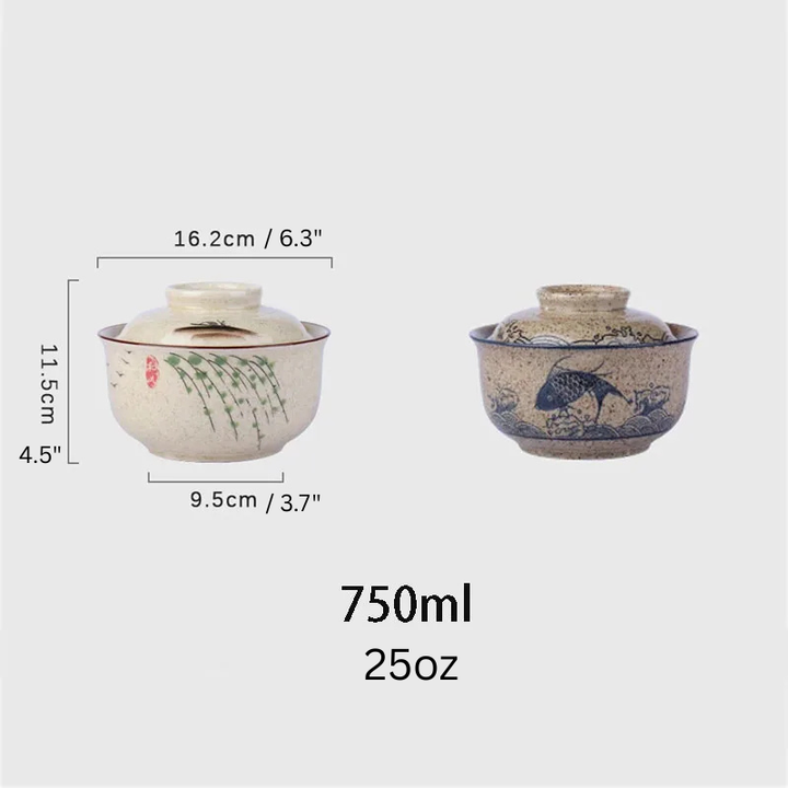Japanischer Stil Ramen Schüssel mit Deckel Keramik Nudelschüssel Geschirr | Karnz