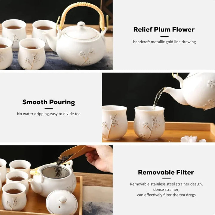 Japanische Teekanne Weiße Porzellan Chinesische Teekanne mit Edelstahl-Infuser | Karnz