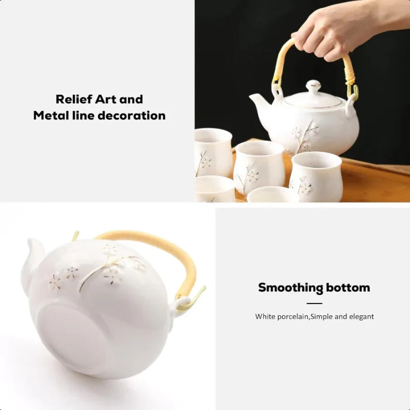 Japanische Teekanne Weiße Porzellan Chinesische Teekanne mit Edelstahl-Infuser | Karnz
