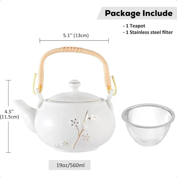 Japanische Teekanne Weiße Porzellan Chinesische Teekanne mit Edelstahl-Infuser | Karnz