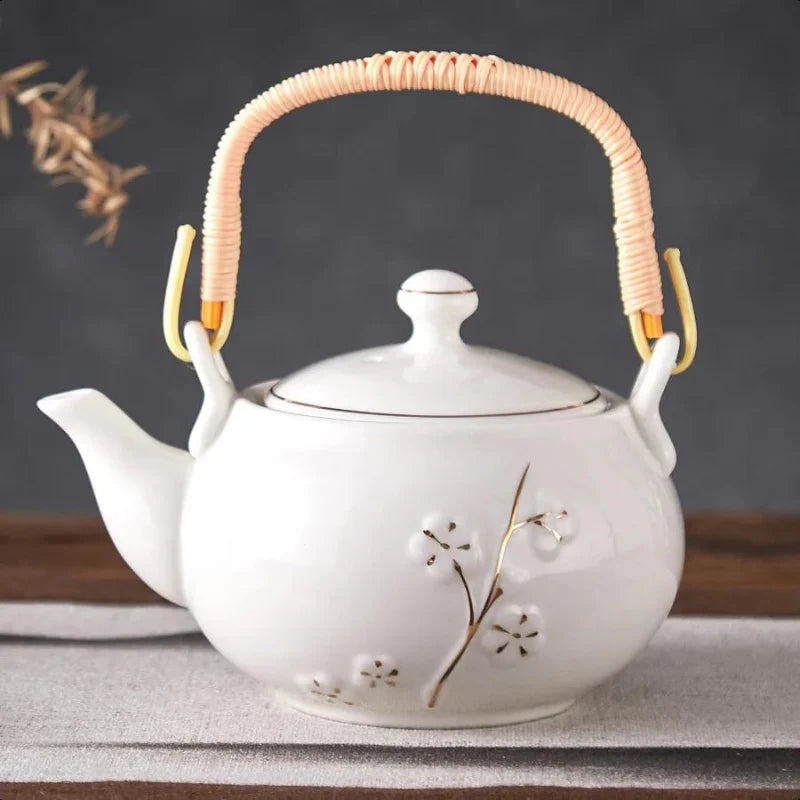 Japanische Teekanne Weiße Porzellan Chinesische Teekanne mit Edelstahl-Infuser | Karnz