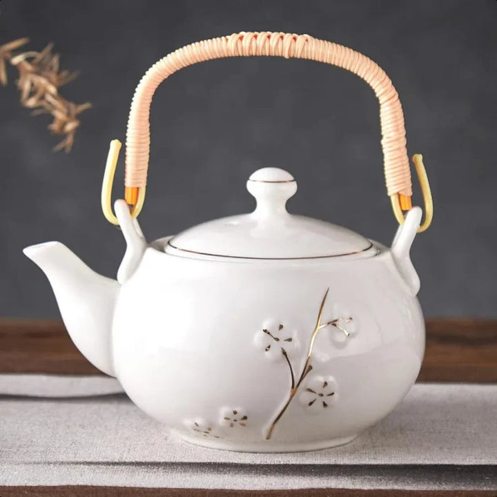 Japanische Teekanne Weiße Porzellan Chinesische Teekanne mit Edelstahl-Infuser | Karnz
