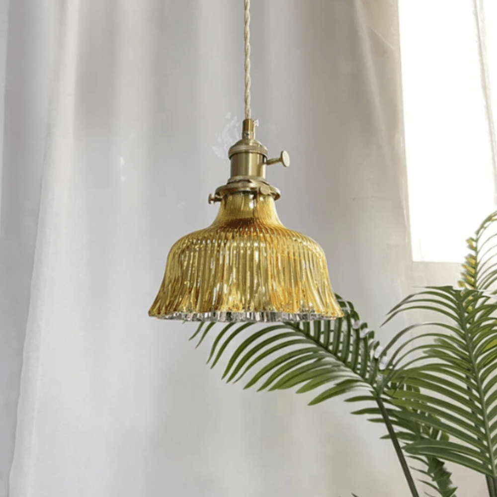 Vintage Skandinavische Glas Pendelleuchte | Retro-Design mit Kupfer- und Walnuss-Finish für Esszimmer und Schlafzimmer | Karnz