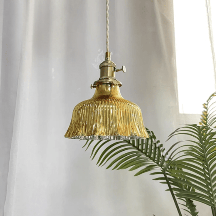 Vintage Skandinavische Glas Pendelleuchte | Retro-Design mit Kupfer- und Walnuss-Finish für Esszimmer und Schlafzimmer | Karnz