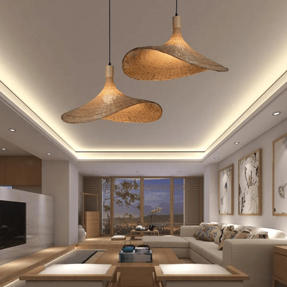 Natürliche Rattan-Hängelampe | Rustikale Beleuchtung für Wohnzimmer & Esszimmer | Handgefertigtes Design | Karnz