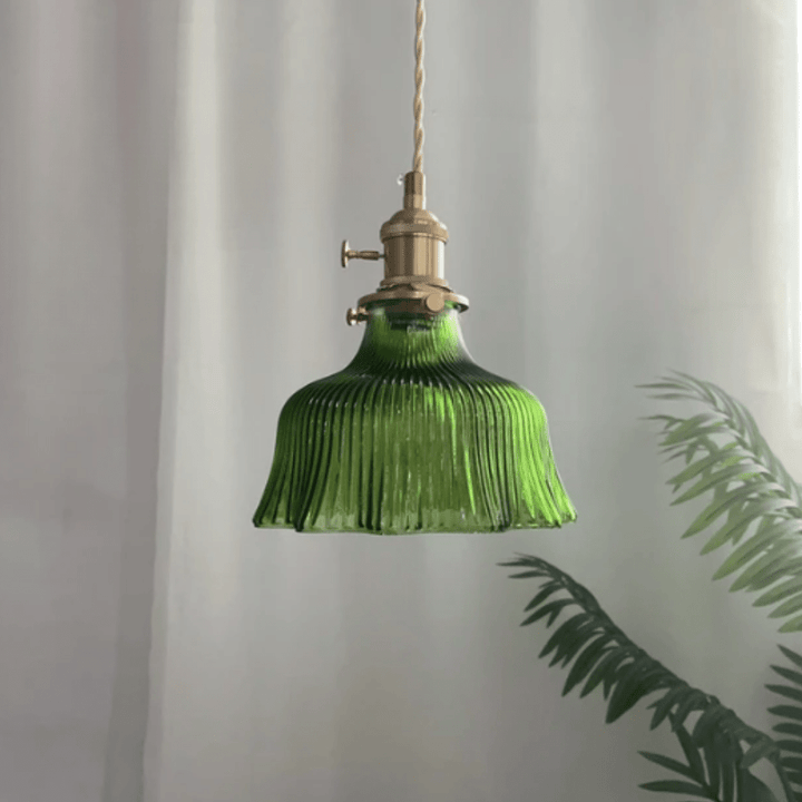 Vintage Skandinavische Glas Pendelleuchte | Retro-Design mit Kupfer- und Walnuss-Finish für Esszimmer und Schlafzimmer | Karnz