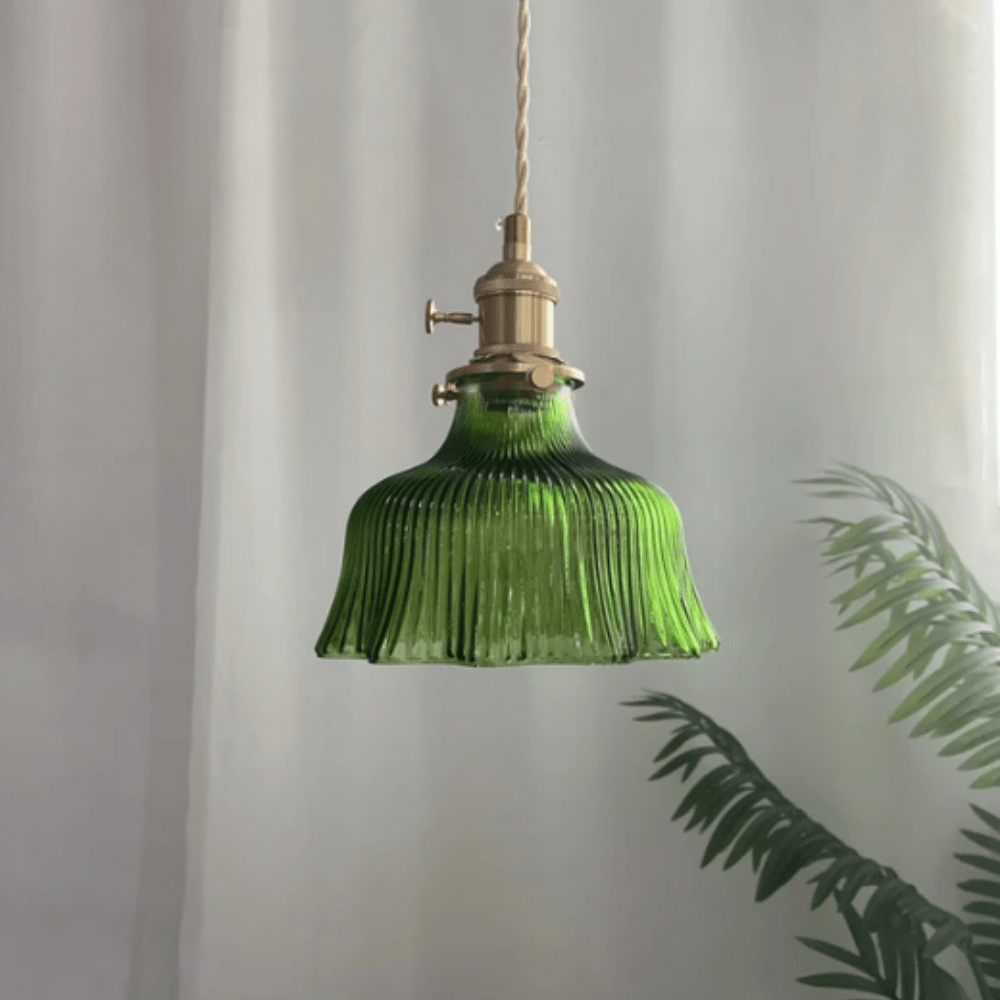 Vintage skandinavische Glas-Pendelleuchte | Retro-Design mit Kupfer- und Walnuss-Finish für Esszimmer und Schlafzimmer