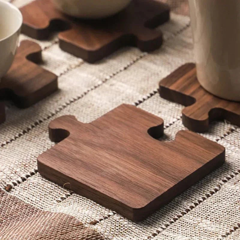Jigsaw-Form Walnussholz Untersetzer-Set - Rustikaler Charme Design | Karnz