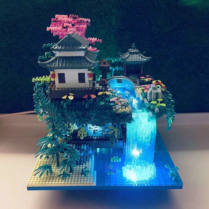 Karnz | Wasserfall Japanisches Haus Sakura Baum Schwimmende Insel Nano Bauklötze | Begrenzter Lagerbestand