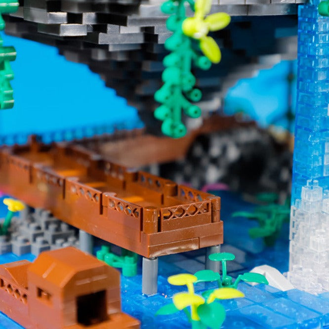 Karnz | Wasserfall Japanisches Haus Sakura Baum Schwimmende Insel Nano Bauklötze | Begrenzter Lagerbestand