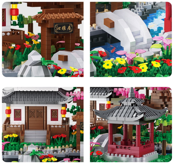 Karnz | Wasserfall Japanisches Haus Sakura Baum Schwimmende Insel Nano Bauklötze | Begrenzter Lagerbestand