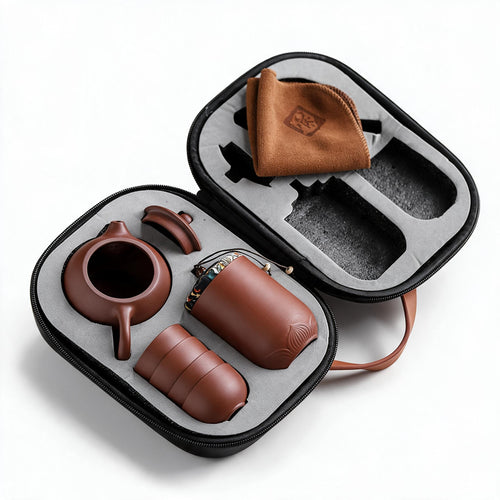 Vivolux Reise-Teeset aus Keramik – Teekanne, 4 Tassen & Teedose mit Tragetasche