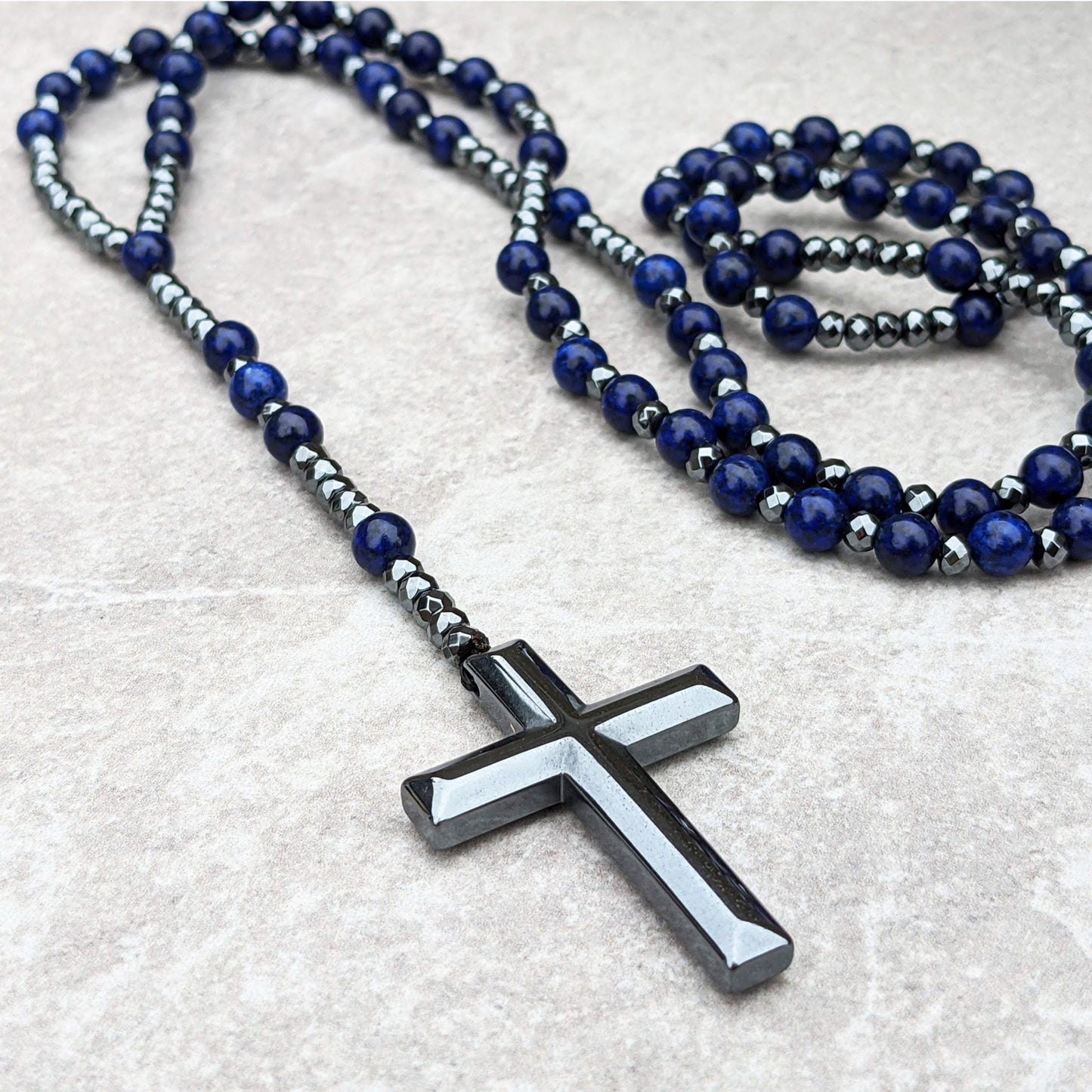 Orion-Spirituelle Halskette mit Tigerauge und Lapislazuli – Rosenkranz für Männer