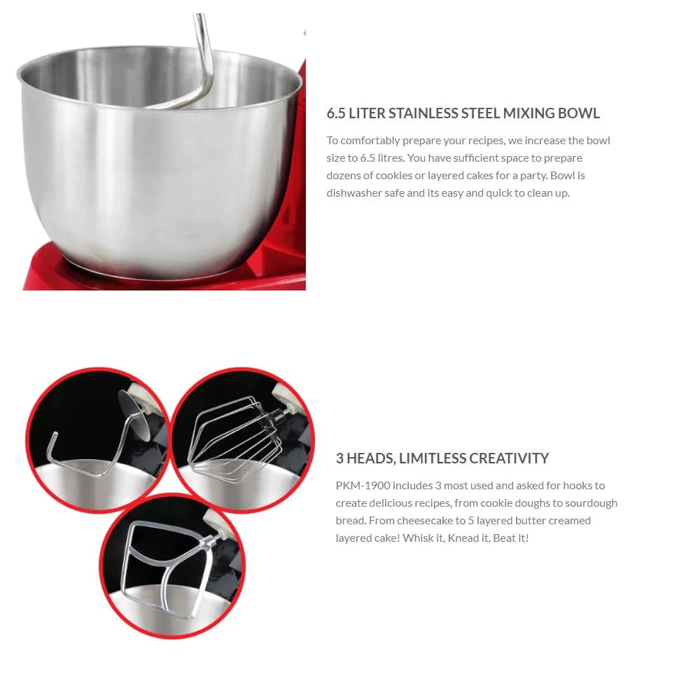 Küchenmaschine Royalty Line 1.900 W 6,5 Liter (Mixer) | Karnz