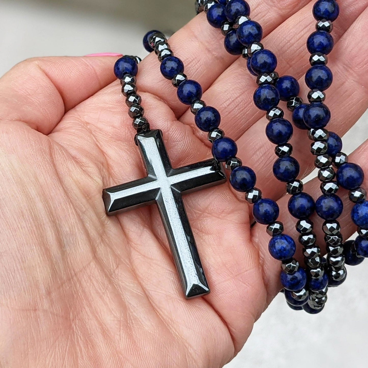 Orion-Spirituelle Halskette mit Tigerauge und Lapislazuli – Rosenkranz für Männer