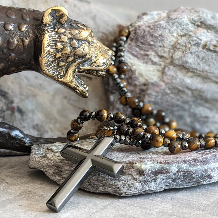 Orion-Spirituelle Halskette mit Tigerauge und Lapislazuli – Rosenkranz für Männer