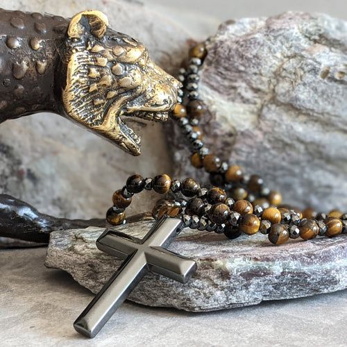 Orion-Spirituelle Halskette mit Tigerauge und Lapislazuli – Rosenkranz für Männer