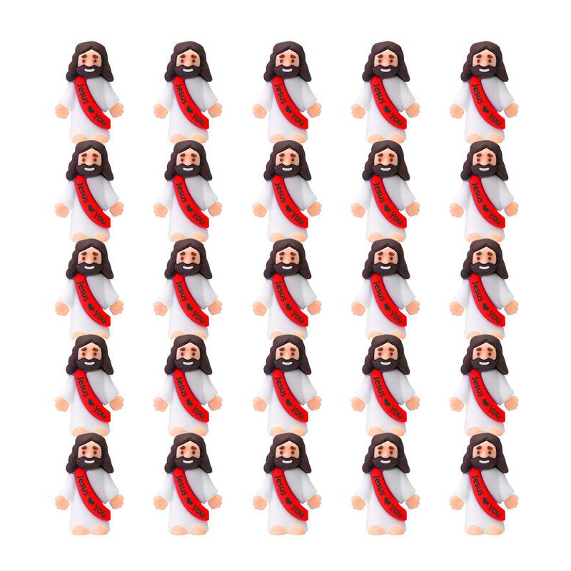 Mini-Jesusfiguren mit dem Slogan „Jesus liebt dich“