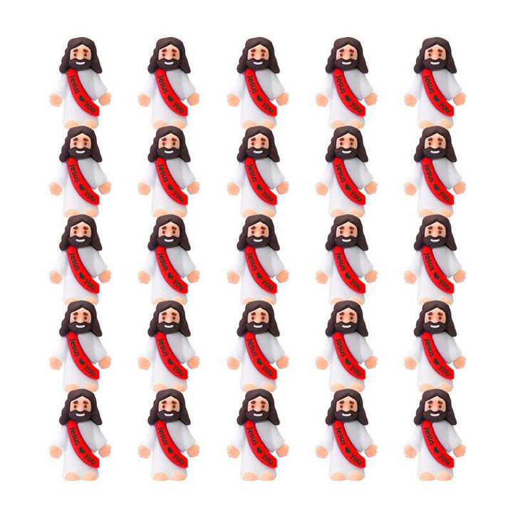 Mini-Jesusfiguren mit dem Slogan „Jesus liebt dich“
