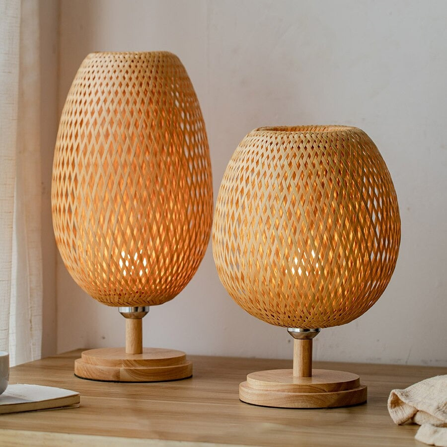 Woven Bamboo Nachttischlampe im Vintage-Retro-Stil | Karnz