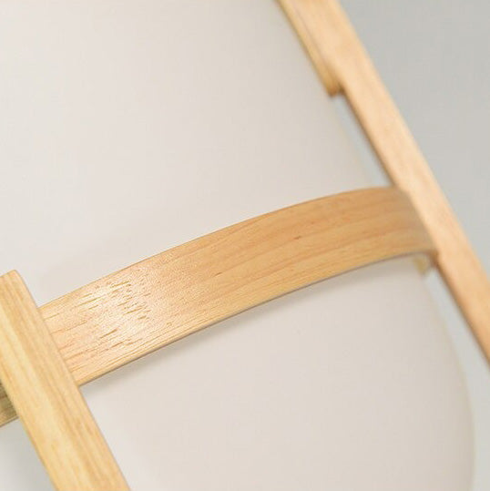 Japanische Holz-Bettlampe mit Glasstein-Schirm | Karnz