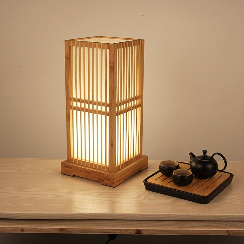 Tatami Japanische Nachttischlampe mit Holz-Bambusschirm | Karnz