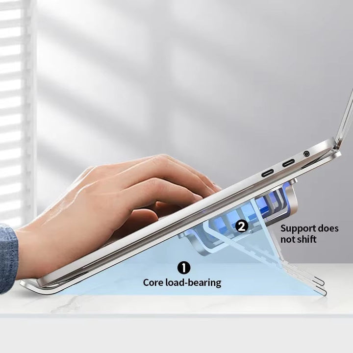 Faltbarer Laptopständer mit um 360° drehbaren Lüftern und verstellbarer Höhe