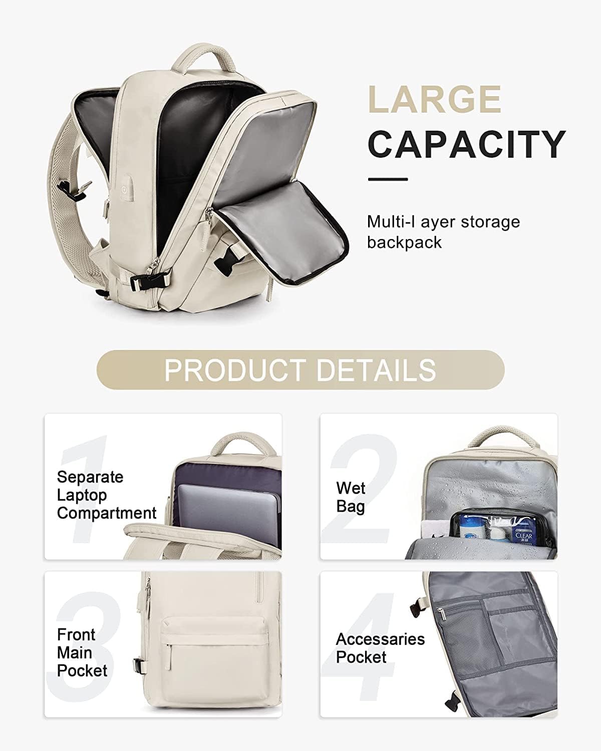 Wasserfester Reise-Rucksack mit Schuhfach & USB-Anschluss – 14" Laptop geeignet | Karnz
